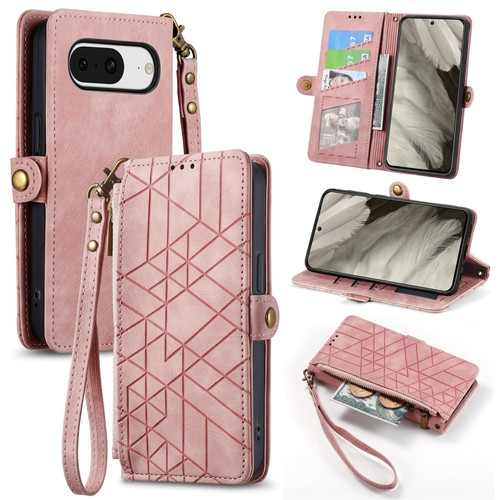 Google Pixel 8 Pro Geometric Zipper Wallet Side Buckle Leather Phone Case - Pink