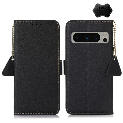 Google Pixel 8 Pro Side-Magnetic TJ Genuine Leather RFID Phone Case - Black