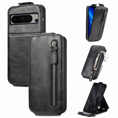 Google Pixel 8 Pro Zipper Wallet Vertical Flip Leather Phone Case - Black