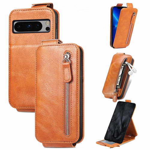 Google Pixel 8 Pro Zipper Wallet Vertical Flip Leather Phone Case - Brown