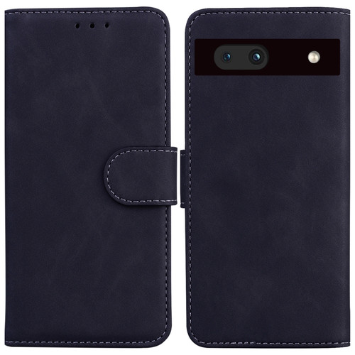 Google Pixel 7a Skin Feel Pure Color Flip Leather Phone Case - Black