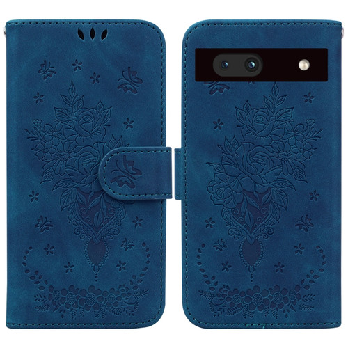 Google Pixel 7a Butterfly Rose Embossed Leather Phone Case - Blue