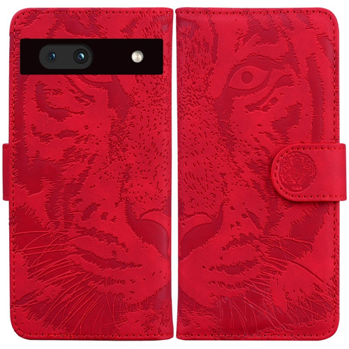 Google Pixel 7a Tiger Embossing Pattern Flip Leather Phone Case - Red