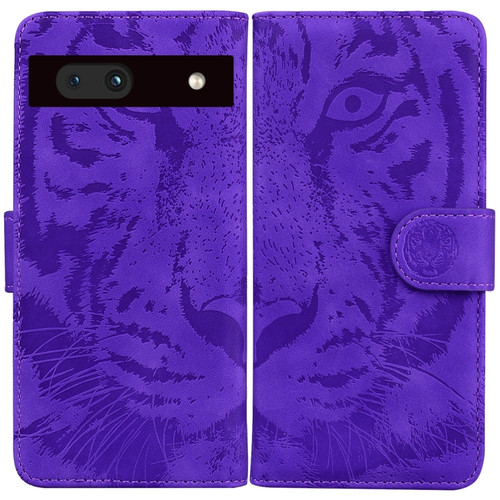 Google Pixel 7a Tiger Embossing Pattern Flip Leather Phone Case - Purple