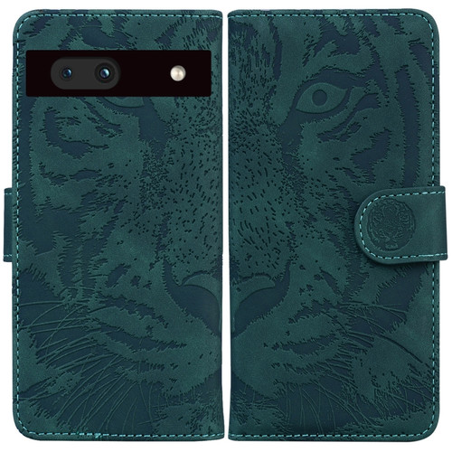 Google Pixel 7a Tiger Embossing Pattern Flip Leather Phone Case - Green