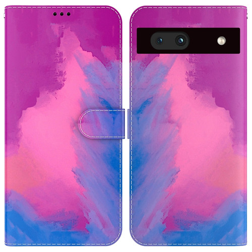 Google Pixel 7a Watercolor Pattern Flip Leather Phone Case - Purple Red