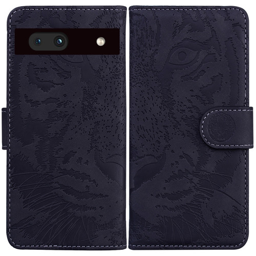 Google Pixel 7a Tiger Embossing Pattern Flip Leather Phone Case - Black