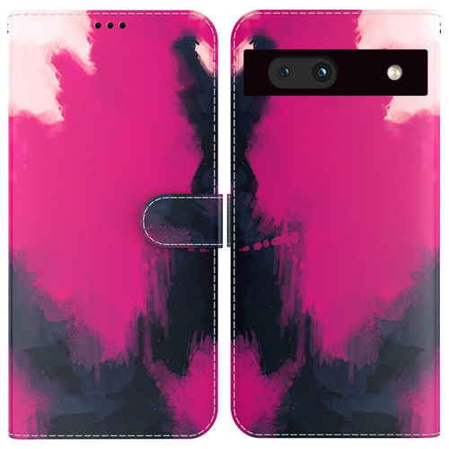 Google Pixel 7a Watercolor Pattern Flip Leather Phone Case - Berry Color