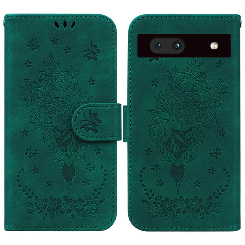 Google Pixel 7a Butterfly Rose Embossed Leather Phone Case - Green