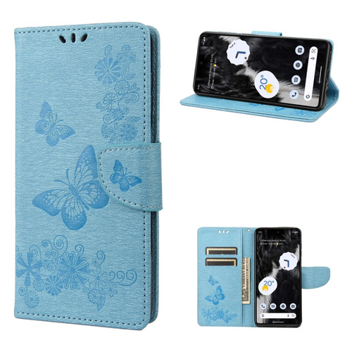 Google Pixel 7a Butterfly Embossed Horizontal Flip Leather Phone Case - Blue