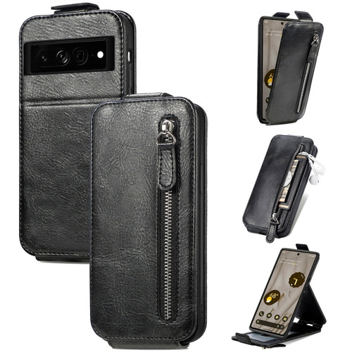Google Pixel 7A Zipper Wallet Vertical Flip Leather Phone Case - Black