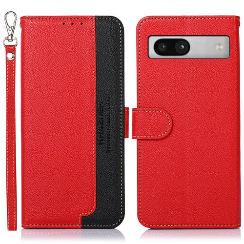 Google Pixel 7a KHAZNEH Litchi Texture Leather RFID Phone Case - Red