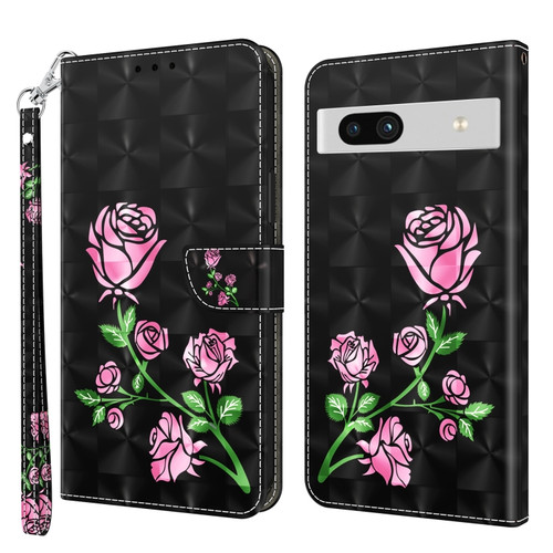 Google Pixel 7a 5G 3D Painted Leather Phone Case - Rose