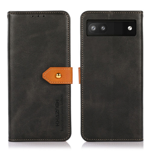Google Pixel 7a KHAZNEH Dual-color Cowhide Texture Flip Leather Phone Case - Black