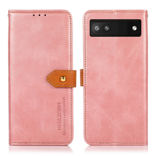 Google Pixel 7a KHAZNEH Dual-color Cowhide Texture Flip Leather Phone Case - Rose Gold