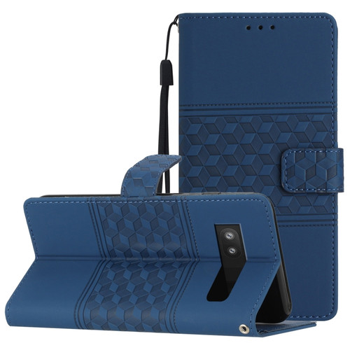 Google Pixel 7a Diamond Embossed Skin Feel Leather Phone Case with Lanyard - Dark Blue