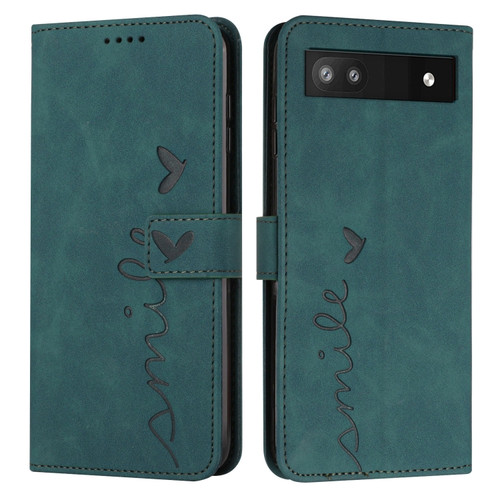 Google Pixel 7a Skin Feel Heart Pattern Leather Phone Case - Green
