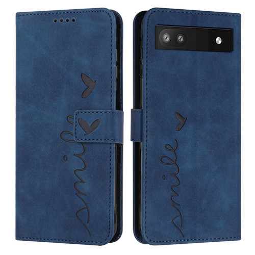 Google Pixel 7a Skin Feel Heart Pattern Leather Phone Case - Blue