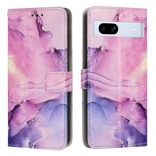 Google Pixel 7a Painted Marble Pattern Leather Phone Case - Purple