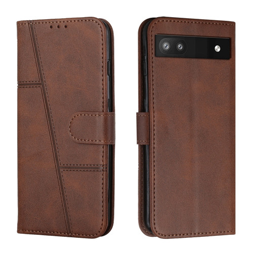 Google Pixel 7a Stitching Calf Texture Buckle Leather Phone Case - Brown