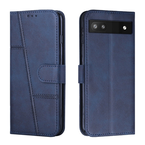 Google Pixel 7a Stitching Calf Texture Buckle Leather Phone Case - Blue