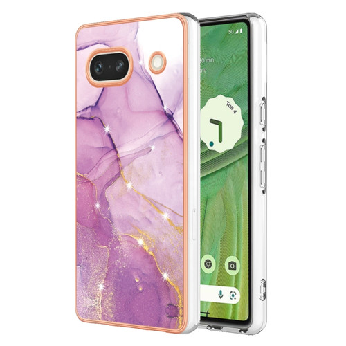 Google Pixel 7a Electroplating Marble Dual-side IMD Phone Case - Purple 001