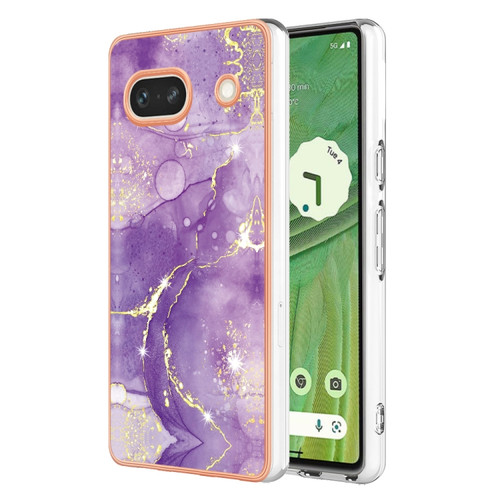 Google Pixel 7a Electroplating Marble Dual-side IMD Phone Case - Purple 002