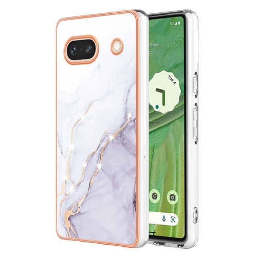 Google Pixel 7a Electroplating Marble Dual-side IMD Phone Case - White 006