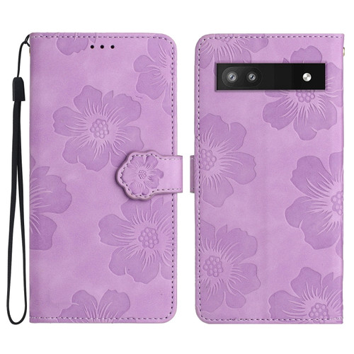 Google Pixel 7a Flower Embossing Pattern Leather Phone Case - Purple