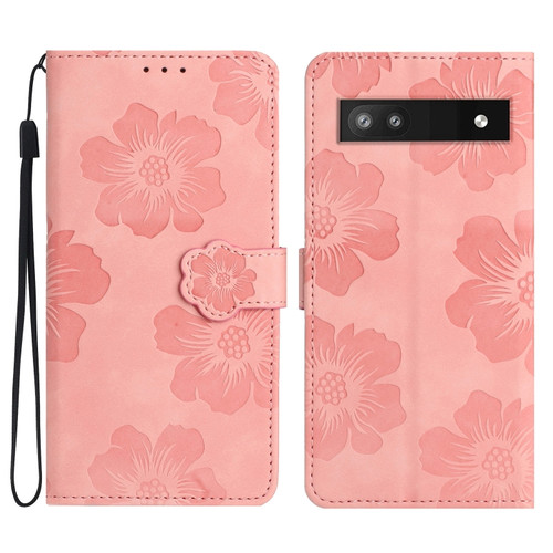 Google Pixel 7a Flower Embossing Pattern Leather Phone Case - Pink