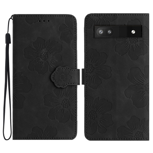 Google Pixel 7a Flower Embossing Pattern Leather Phone Case - Black