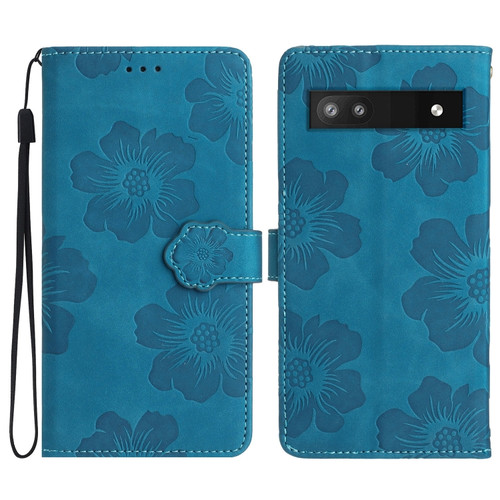 Google Pixel 7a Flower Embossing Pattern Leather Phone Case - Blue