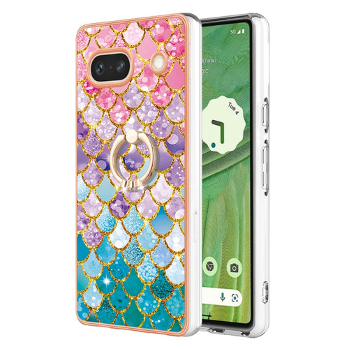 Google Pixel 7a Electroplating IMD TPU Phone Case with Ring - Colorful Scales