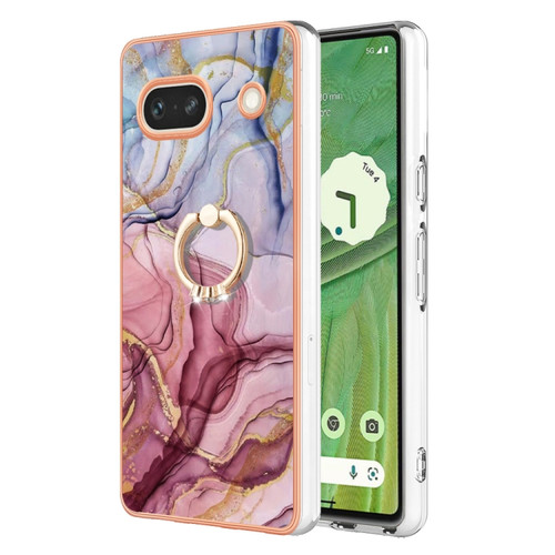 Google Pixel 7a Electroplating Marble Dual-side IMD Phone Case with Ring - Rose Red 014