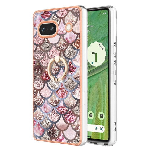 Google Pixel 7a Electroplating IMD TPU Phone Case with Ring - Pink Scales