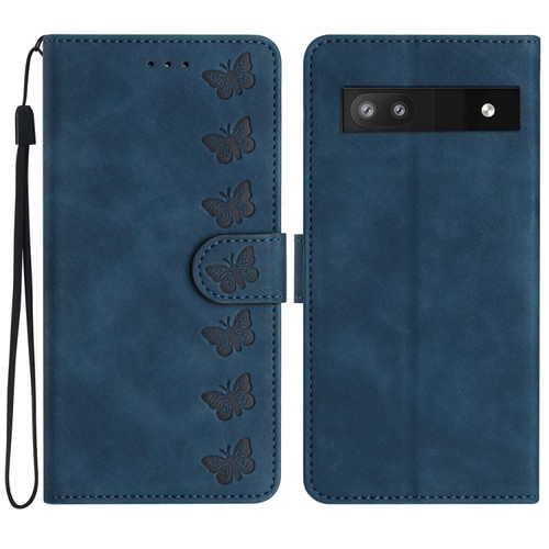 Google Pixel 7a Seven Butterflies Embossed Leather Phone Case - Blue