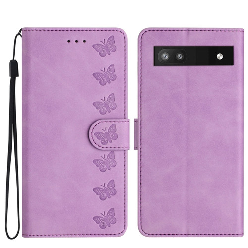 Google Pixel 7a Seven Butterflies Embossed Leather Phone Case - Purple
