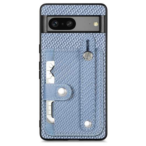 Google Pixel 7A Wristband Kickstand Card Wallet Back Cover Phone Case with Tool Knife - Blue