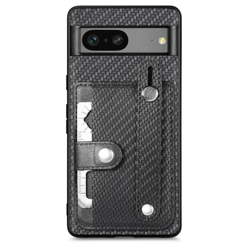 Google Pixel 7A Wristband Kickstand Card Wallet Back Cover Phone Case with Tool Knife - Black