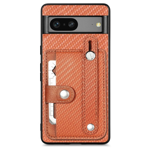 Google Pixel 7A Wristband Kickstand Card Wallet Back Cover Phone Case with Tool Knife - Brown