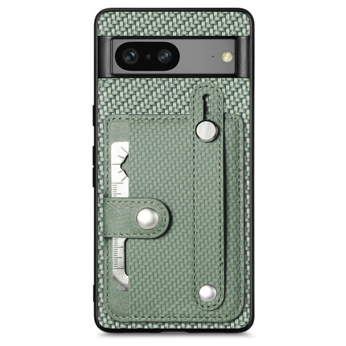 Google Pixel 7A Wristband Kickstand Card Wallet Back Cover Phone Case with Tool Knife - Green