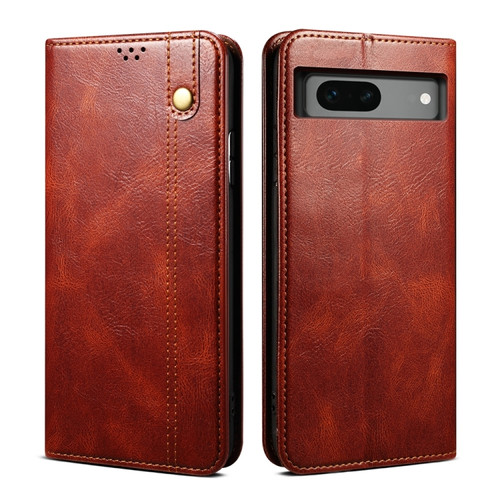 Google Pixel 7a Oil Wax Crazy Horse Texture Leather Phone Case - Brown