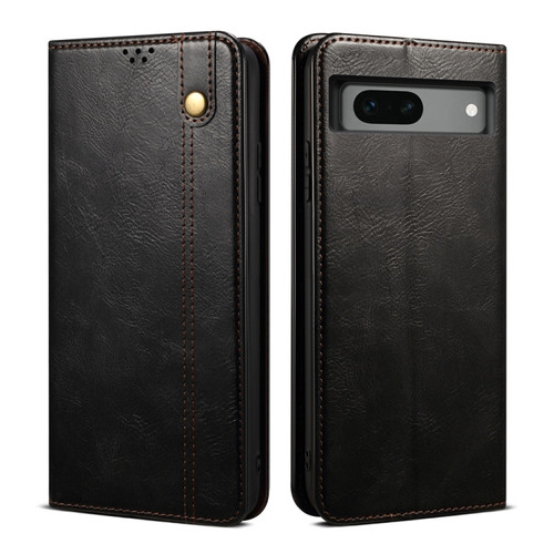 Google Pixel 7a Oil Wax Crazy Horse Texture Leather Phone Case - Black