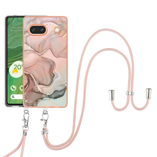 Google Pixel 7a Electroplating Marble Dual-side IMD Phone Case with Lanyard - Rose Gold 015
