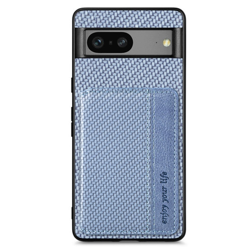 Google Pixel 7a Carbon Fiber Magnetic Card Bag Phone Case - Blue