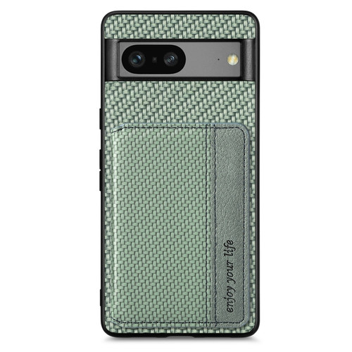 Google Pixel 7a Carbon Fiber Magnetic Card Bag Phone Case - Green