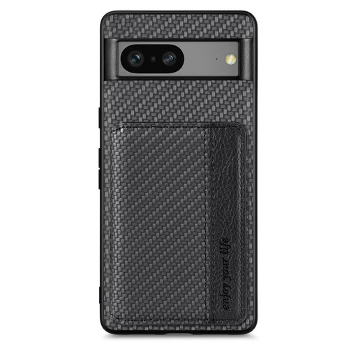 Google Pixel 7a Carbon Fiber Magnetic Card Bag Phone Case - Black