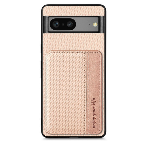 Google Pixel 7a Carbon Fiber Magnetic Card Bag Phone Case - Khaki