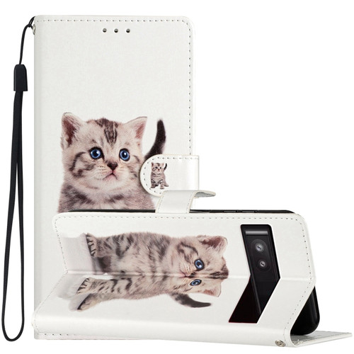 Google Pixel 7a Colored Drawing Leather Phone Case - Little Tabby Cat