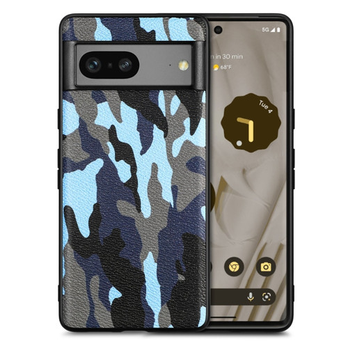 Google Pixel 7a Camouflage Leather Back Cover Phone Case - Blue